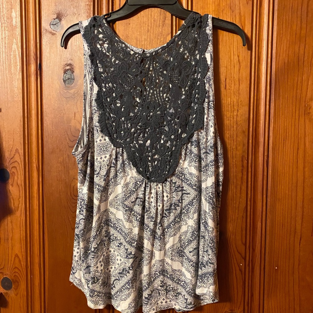 Women's Black and Gray Lace Top